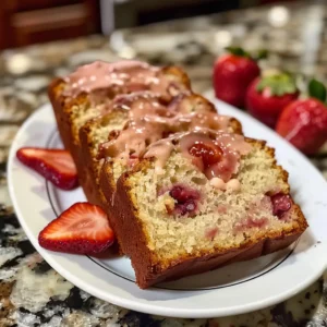 Strawberry bread recipe sliced on a plate
