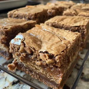 Chewy Biscoff Blondies Recipe bars on a plate