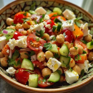 Cottage Cheese and Chickpeas Salad served in a bowl