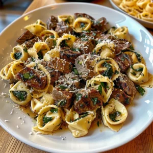 Garlic Steak Tortellini in creamy garlic Parmesan sauce