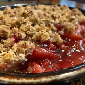 Strawberry Rhubarb Crisp in a baking dish