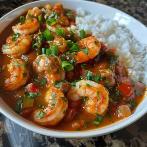 Delicious plate of Shrimp Etouffee served with rice and garnished with parsley