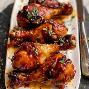 Delicious slow cooker BBQ chicken drumsticks garnished with herbs