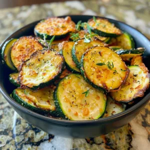 Crispy Air Fryer Zucchini Chips served in a bowl with seasoning