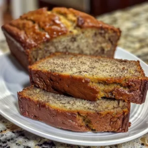 Delicious homemade banana bread sliced on a wooden board