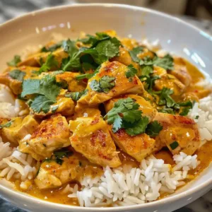 Creamy coconut milk chicken dish served with vegetables and herbs
