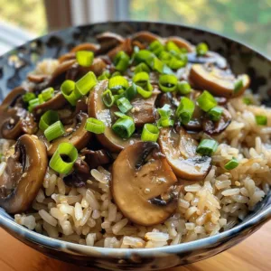 One-Pot Soy Sauce Mushroom Rice dish topped with herbs and mushrooms
