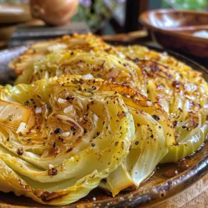 Oven roasted garlic cabbage steaks ready to be served.