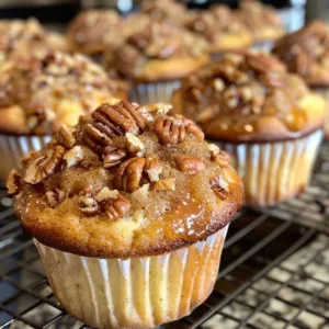 Delicious pecan pie brown sugar muffins ready to be enjoyed