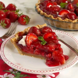 Freshly baked strawberry pie with a golden crust and juicy strawberries