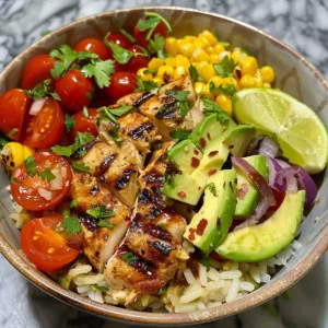 Delicious Street Corn Chicken Rice Bowl with colorful ingredients