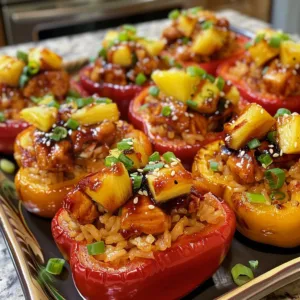 Teriyaki Pineapple Chicken Stuffed Peppers on a plate
