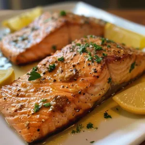 Delicious Texas Roadhouse-Style Baked Salmon recipe with herbs and spices.