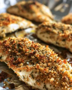 Deliciously baked ranch chicken with herbs and spices on a plate