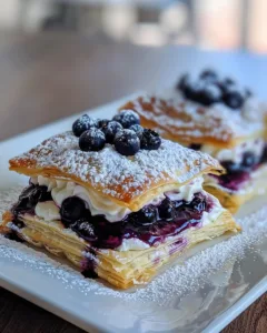Blueberry cream cheese puff pastry garnished with fresh blueberries