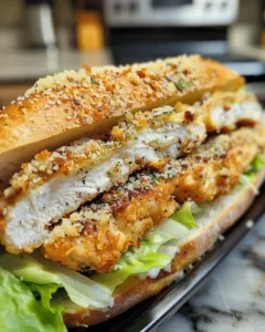 Crispy Chicken Caesar Sandwich with lettuce and Caesar dressing on a toasted bun