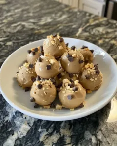 Frozen Greek yogurt peanut butter bites on a plate