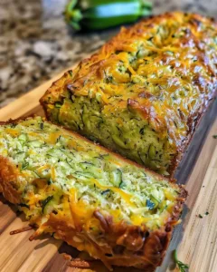 Loaf of Garden Zucchini Cheddar Quick Bread fresh out of the oven
