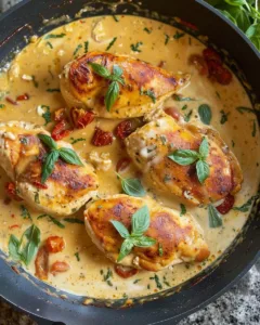 Delicious Marry Me Chicken served with creamy sauce and herbs.