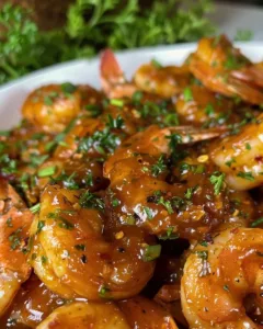 Delicious New Orleans BBQ shrimp served with a spicy sauce