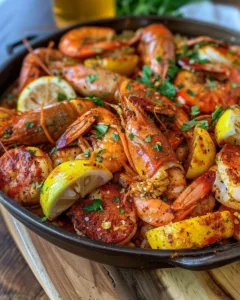 Delicious seafood boil sauce enhancing a seafood feast