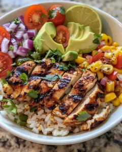 Delicious Street Corn Chicken Rice Bowl with vibrant toppings and flavors