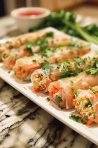 Crispy air fryer rice paper noodle rolls served with dipping sauce