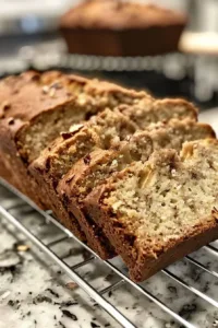 Freshly baked Cinnamon Apple Bread with apples and cinnamon swirling inside.