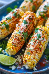 Delicious classic Mexican street corn served off the cob with toppings