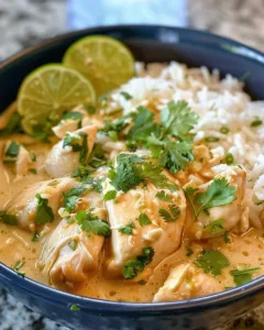 Delicious Coconut Lime Chicken and Rice served with fresh lime and coconut flavors