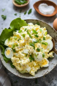 Delicious cottage cheese egg salad served in a bowl with fresh herbs