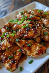 Crockpot Honey Garlic Chicken served on a plate with vegetables