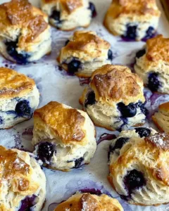 Freshly baked blueberry biscuits with buttermilk served on a rustic plate
