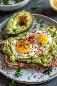 Delicious hash brown avocado toast topped with fresh slices of avocado and herbs.