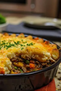 Delicious Hobo Casserole baked with layers of meat, vegetables, and cheese.