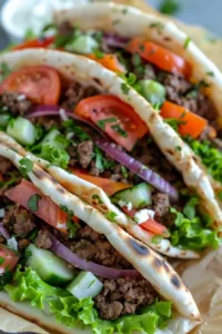 Mediterranean ground beef stuffed in warm pita pockets