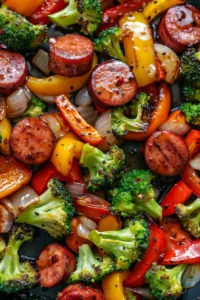 One-Pan Honey Garlic Kielbasa served with colorful vegetables