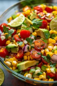 Quick and easy corn avocado salad with fresh ingredients.