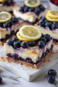 Delicious blueberry lemon pie bars with fresh blueberries and lemon zest