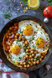 Delicious chickpea fried eggs served on a plate with garnish.