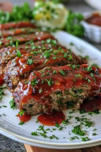Delicious classic meatloaf served with mashed potatoes and vegetables
