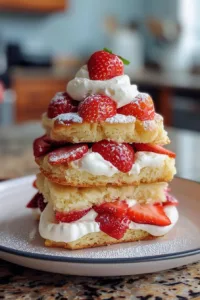 Classic strawberry shortcake with fresh strawberries and whipped cream