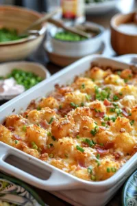 Cracked Out Chicken Tater Tot Casserole with crispy tater tots and chicken