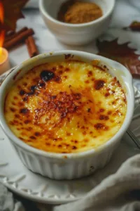 Delicious Crème Brûlée dessert with a caramelized sugar crust.