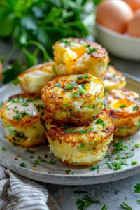 Crispy hash brown avocado egg cups served on a plate for breakfast.