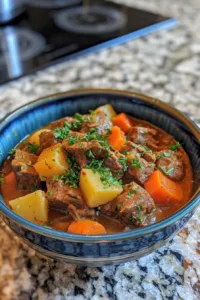Delicious crockpot beef stew with tender meat and vegetables