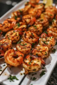 Delicious grilled shrimp skewers ready for serving at a summer barbecue