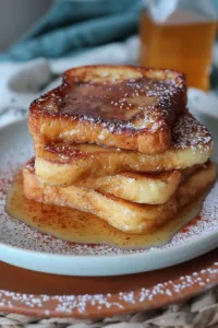 Delicious homemade French toast served with syrup and fresh berries