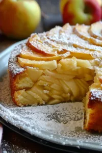 Slice of Italian Apple Cake with apples and spices on a plate