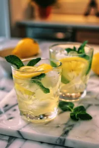 A refreshing Limoncello Spritz cocktail garnished with lemon and herbs.